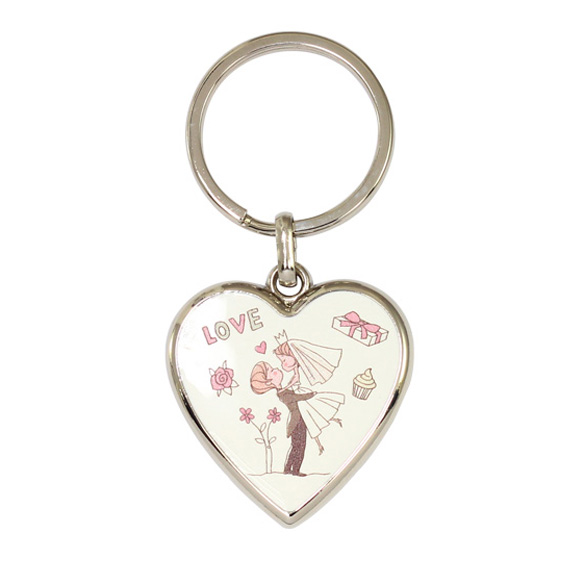 Small size Fashion Heart-Shaped Metal Keyring with cute pattern.