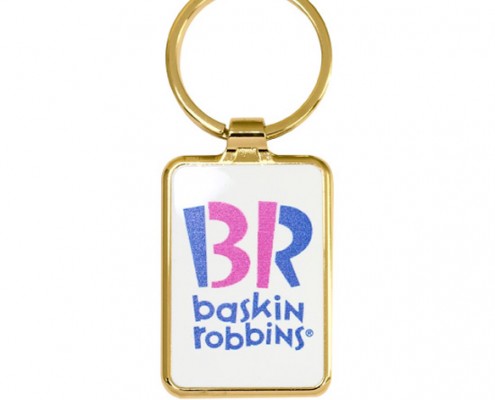Promotional keyring is in the shape of rectangle.