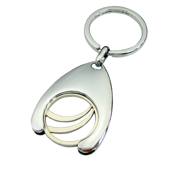 Shopping Cart Coin Keychain with silver coin inside.