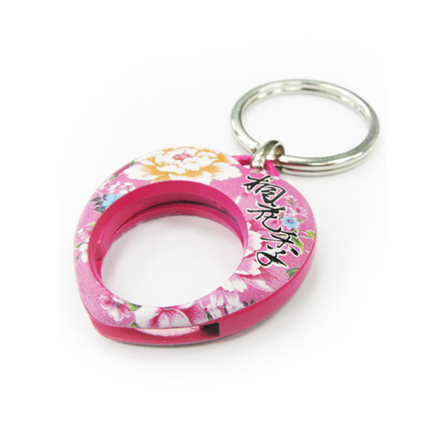 Heart shaped trolley token keyring which its logo is Tung Blossom Season and the color is pink
