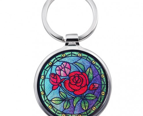 Round custom Keyring with pretty rose painting