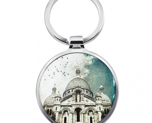 Simple Round Custom Logo Metal Keyring with church picture