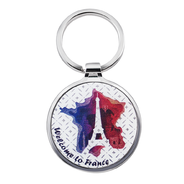 Simple Round Custom Logo Metal Keyring with Eiffel Tower sketch up photo