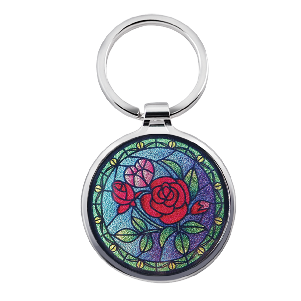 Simple Round Custom Logo Metal Keyring with pretty rose painting