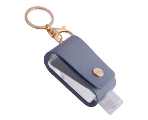 Portable Squeeze Bottle With Leather Keychain shot by 45 degrees