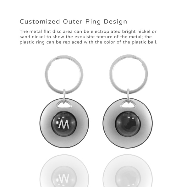 The outer ring of Laser Engraving Custom Round Plastic Ball Keychain can be customized