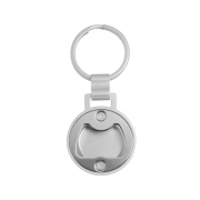 The opener is on the back side of the Round Custom Keychain With Bottle Opener.