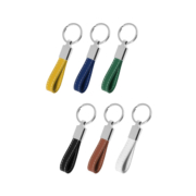 Several colors are available for the Modern Custom Engraved Leather Keychain.