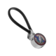 The Zinc Alloy Custom PVC Loop Round Keychain has a gleaming metal surface.