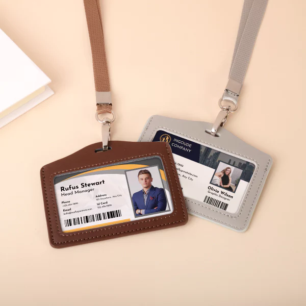 Horizontal Double-sided Leather ID Holder, Custom Gift Maker