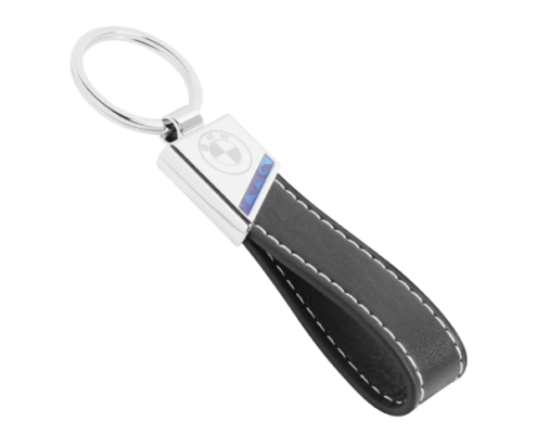 Custom your LOGO with Slanted Metal Leather Keychain (Geometric Cut Printed)